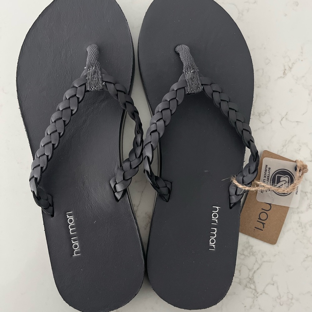 Hari Mari Leather Meadows Braided Storm Women's Black Braided Sandals Flip Flops